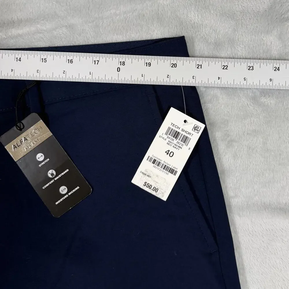 NWT Alfani Alfatech Stretch Tech Shorts 40 Navy Flat Front Golf Smart Casual